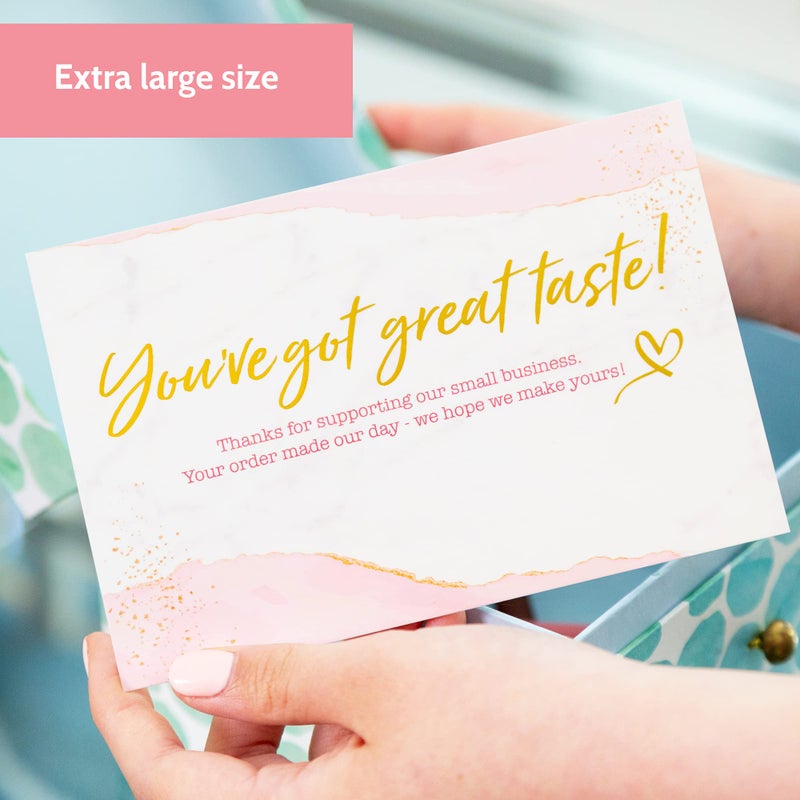 T MARIE 50 Large Gold Foil 4x6 Thank You Postcards Small Business Supplies for Boutique Shops - Gold and Pink Thank You For Your Order and Thanks For Supporting My Small Business Cards - Image 2